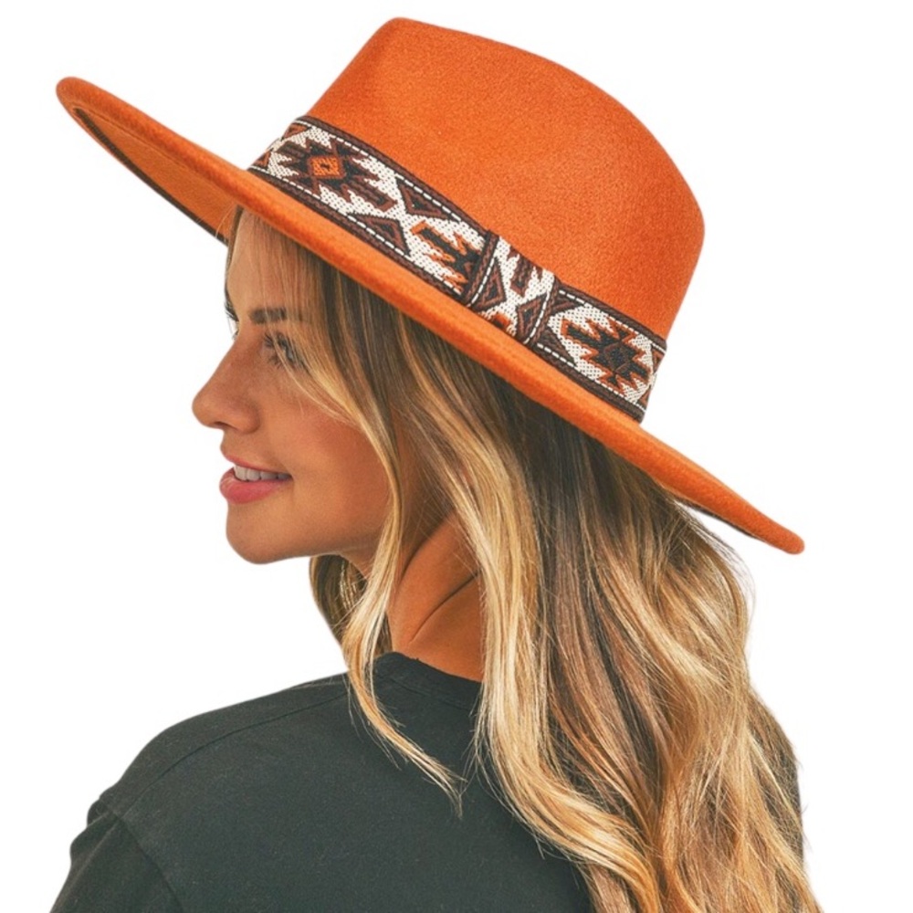 Orange Tribal Band Panama Hat